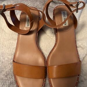 Steve Madden Tan Leather Studded Ankle-Strap Sandals